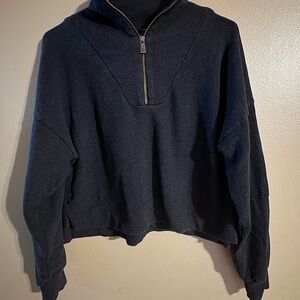 Sweaty Betty Charcoal Gray Cropped Quarter Zip Fleece Pullover Size Small